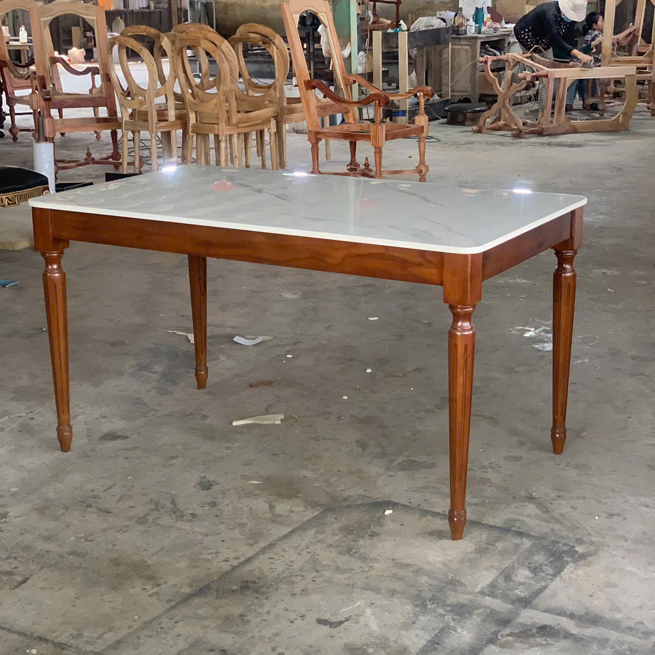 BỘ BÀN ĂN CỔ ĐIỂN LOUIS 16 MẶT ĐÁ VÂN MÂY